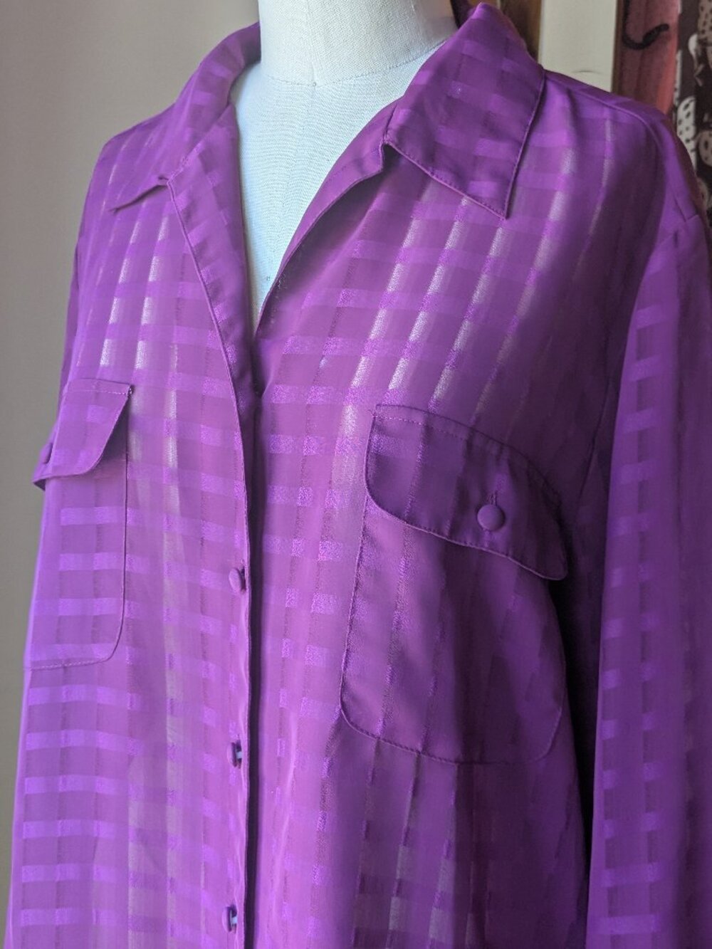 Vintage 90s Liz Baker Purple Button-down Blouse - Size XL